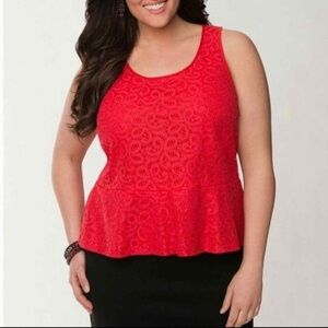 Lane Bryant Red Lace Peplum Sleeveless Top